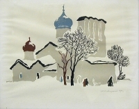 В снегу Линогравюра (вторая половина XX века), СССР артикул 5042b.