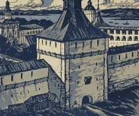 Кирилло-Белозерская крепость Цветная линогравюра (вторая половина XX века), Россия артикул 5051b.